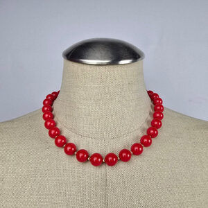 Vintage Red Plastic Beaded Necklace